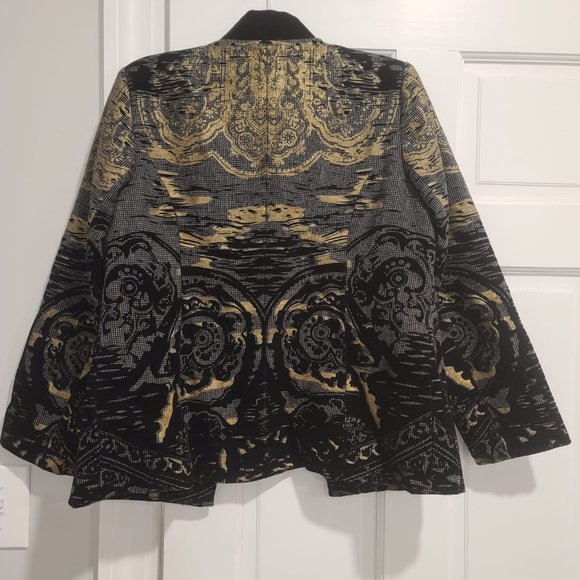 Chico's Gold & Gray Velvet Jacquard Blazer, Size 1 - Picture 2 of 6